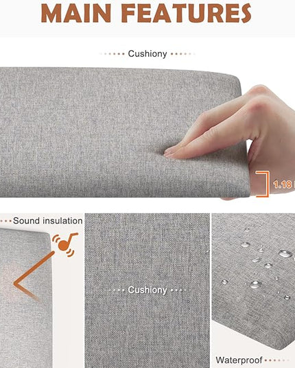 Upholstered Wall Mounted Headboard, 3D Soundproof Wall Panels Peel and Stick Headboard for Queen Size, Reusable and Removable Tufted Bed Headboard in Medium Grey(9 Panels, 10" x 24") - LeafyLoom