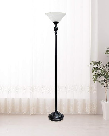 Elegant Designs LF2001-RBW 1 Light Torchiere Floor Lamp with Marbelized White Glass Shade, Restoration Bronze and White - LeafyLoom