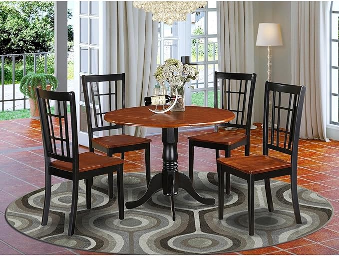 East West Furniture DLNI5-BCH-W 5 Piece Modern Set Includes a Round Wooden Table with Dropleaf and 4 Dining Chairs, 42x42 Inch - LeafyLoom