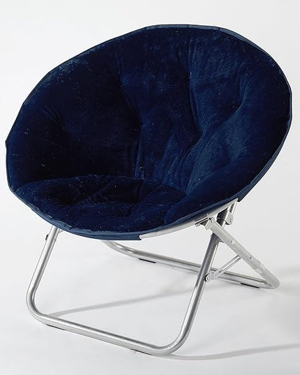 Super Soft Faux Fur Saucer Chair with Folding Metal Frame, Navy, 29"X32"X22" - LeafyLoom