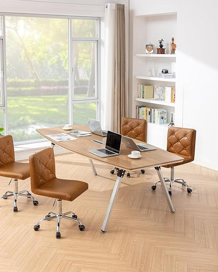 VECELO PU Leather Mid-Back Armless Desk Chair Adjustable Height 360° Rolling Swivel for Home Office Work, Brown - LeafyLoom