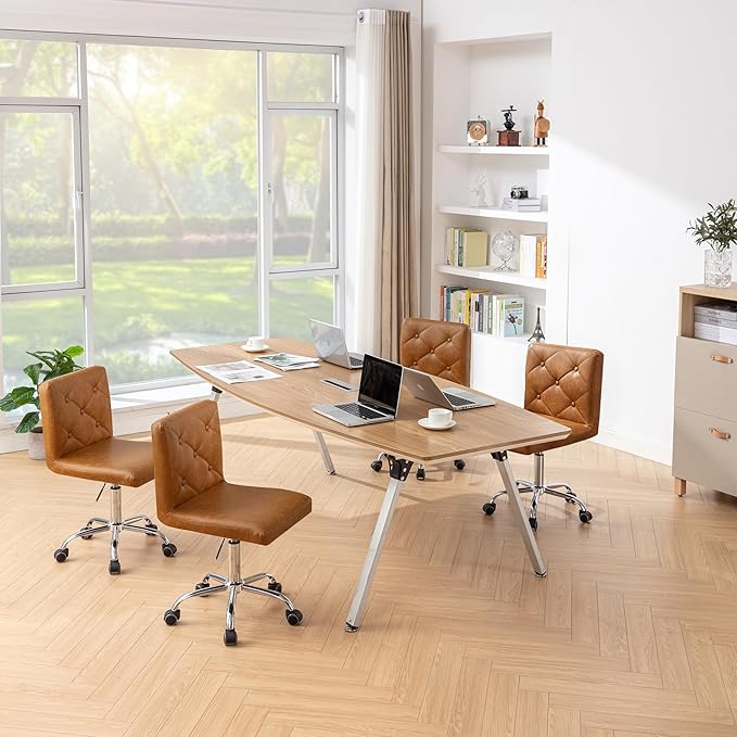 VECELO PU Leather Mid-Back Armless Desk Chair Adjustable Height 360° Rolling Swivel for Home Office Work, Brown - LeafyLoom