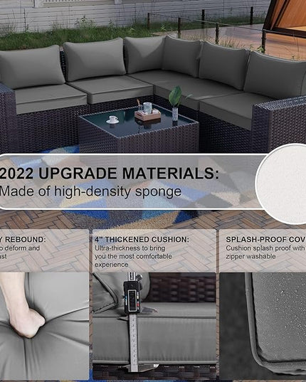 Kullavik 6PCS Outdoor Patio Furniture Set PE Wicker Rattan Sectional Sofa Patio Conversation Sets,Grey - LeafyLoom