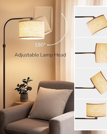 EDISHINE Modern Black Arched Floor Lamp, Metal Standing Arc Lamp with Foot Switch, Corner Reading Light with Hanging Lampshade for Living Room, Bedroom, Home Office, Study Room, Reading Corner - LeafyLoom