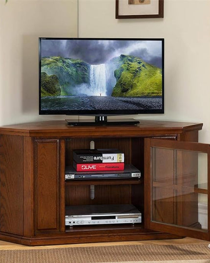 Leick Home 83386 Corner TV Stand with Enclosed Storage For 65" TV's, Black - LeafyLoom