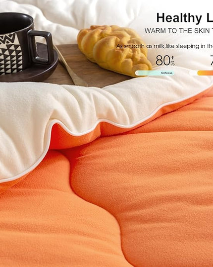 COTTEBED Warm Reversible Ultra-Soft Burnt Orange and Beige Comforter Set Queen, Breathable Fluffy Bedding Down Comforters Sets &2 Pillowshams for Women Girls Winter, Full/Queen Size Bed - LeafyLoom