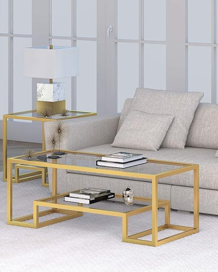 Henn&Hart 45" Wide Rectangular Coffee Table in Brass, Modern coffee tables for living room, studio apartment essentials - LeafyLoom