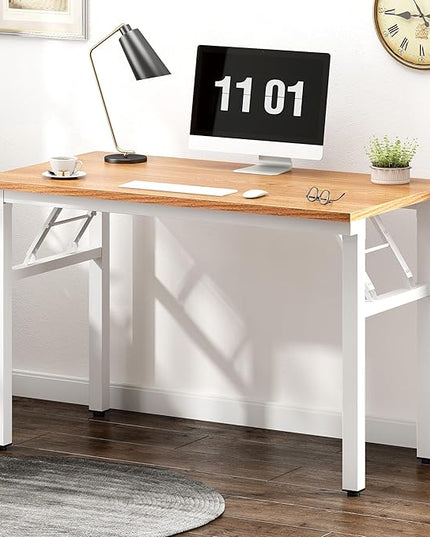 Need 39.4 inches Computer Desk for Small Space Small Folding Table Small Writing Desk Compact Desk Foldable Desk with BIFMA Certification, No Install Needed, Teak and White - LeafyLoom