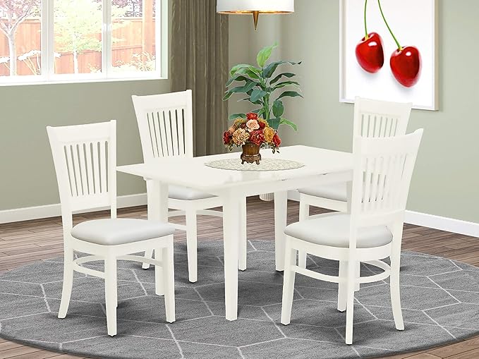 East West Furniture NOVA5-LWH-C 5 Piece Dining Room Furniture Set Includes a Rectangle Kitchen Table with Butterfly Leaf and 4 Linen Fabric Upholstered Chairs, 32x54 Inch, Linen White - LeafyLoom