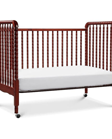 DaVinci Jenny Lind 3-in-1 Convertible Crib in Rich Cherry, Removable Wheels, Greenguard Gold Certified - LeafyLoom
