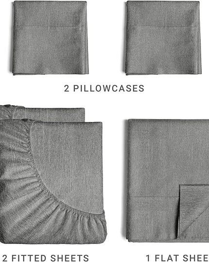 Split King Size 5 Piece Sheet Set - Comfy Breathable & Cooling Sheets - Hotel Luxury Bed Sheets for Women & Men - Deep Pockets, Easy-Fit, Soft & Wrinkle Free Sheets - Heathered Grey Oeko-Tex Sheets - LeafyLoom
