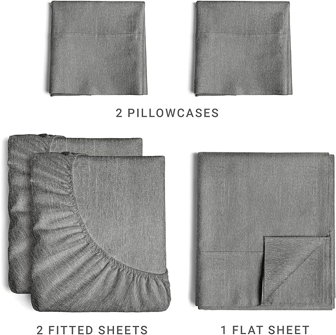 Split King Size 5 Piece Sheet Set - Comfy Breathable & Cooling Sheets - Hotel Luxury Bed Sheets for Women & Men - Deep Pockets, Easy-Fit, Soft & Wrinkle Free Sheets - Heathered Grey Oeko-Tex Sheets - LeafyLoom