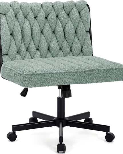 Criss Cross Legged Office Desk Chair with Wheels, Modern Armless Desk Chair with Wide Seat, Home Office Chair for Work, Meditation, Vanity, Green - LeafyLoom