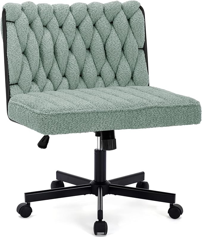 Criss Cross Legged Office Desk Chair with Wheels, Modern Armless Desk Chair with Wide Seat, Home Office Chair for Work, Meditation, Vanity, Green - LeafyLoom