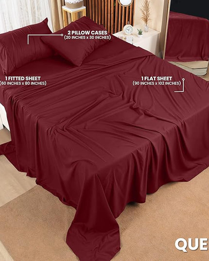 Utopia Bedding Queen Bed Sheets Set - 4 Piece Bedding - Brushed Microfiber - Shrinkage and Fade Resistant - Easy Care (Queen, Red Burgundy) - LeafyLoom