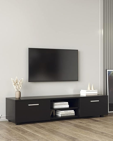 NicBex TV Stand for 70 Inch TV Modern TV Media Console Table with 2 Storage Cabinet and Open Shelves,Entertainment Center with Storage for Living Room,Bedroom,63 Inch,Black - LeafyLoom