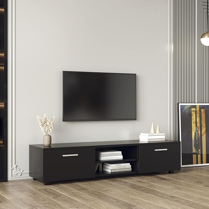 NicBex TV Stand for 70 Inch TV Modern TV Media Console Table with 2 Storage Cabinet and Open Shelves,Entertainment Center with Storage for Living Room,Bedroom,63 Inch,Black - LeafyLoom