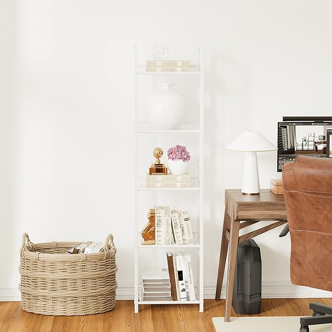 Bookshelf Storage Shelf Bookcase Freestanding Storage Stand for Living Room, Bedroom, Kitchen, Rust Resistance, Easy Assembly Free Combination Multi-Functional Organizer (5 Tiers,White) - LeafyLoom