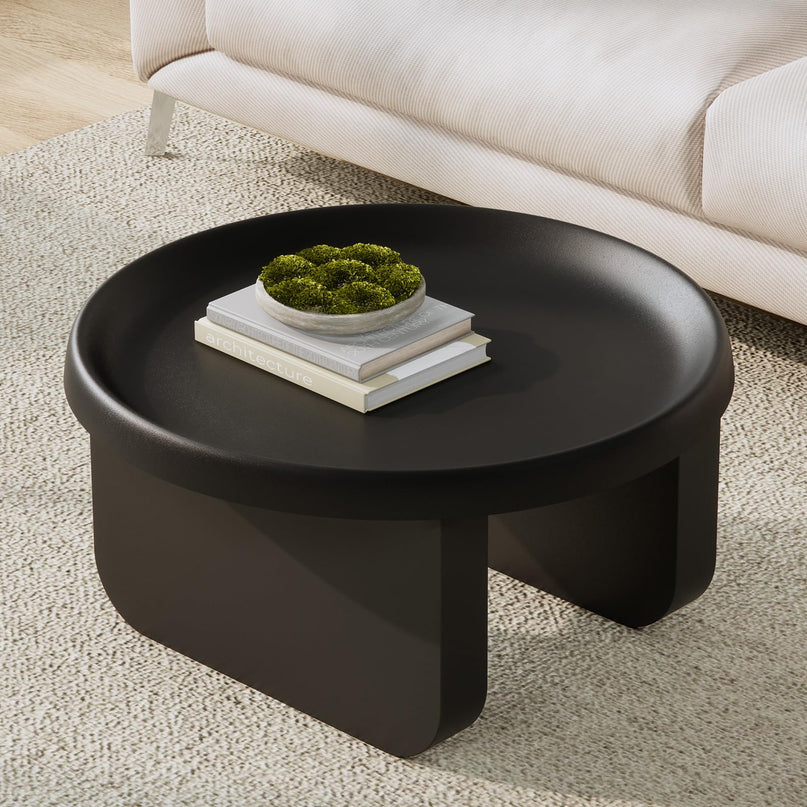 Round Coffee Table,Modern Coffee Table,Unique Circle Coffee Tables,Metal Center Table for Living Room (Black, 29.5 x 16.5) LeafyLoom