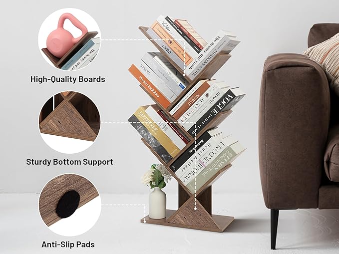 Labcosi 5 Tier Tree Bookshelf, Floor Standing Wood Tree Bookcase, Book Storage Rack for Books/CDs, Book Organizer Shelves for Home Office, Bedroom, Living Room - LeafyLoom