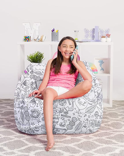 Posh Creations Structured Comfy Bean Bag Chair for Gaming, Reading, and Watching TV, Coronado Chair, Canvas Coloring Fabric - Creatures - LeafyLoom