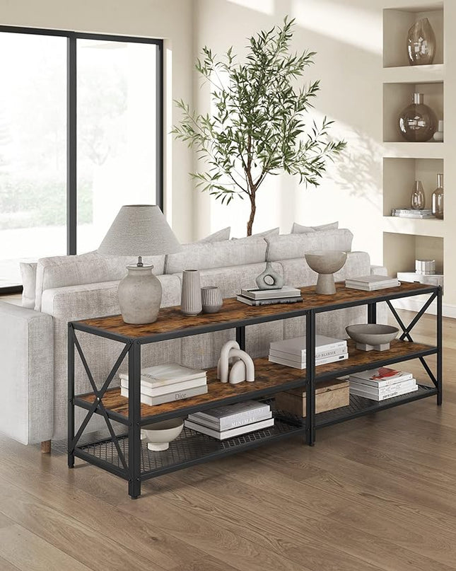 VASAGLE TV Stand, TV Console for TVs Up to 65 Inches, TV Table, 55.1 Inches Width, TV Cabinet with Storage Shelves, Steel Frame, for Living Room, Bedroom, Rustic Brown and Black ULTV094B01 - LeafyLoom