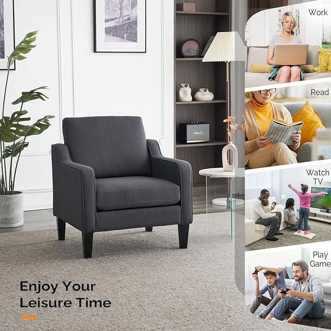 VINGLI Accent Chairs for Living Room Chairs Mid Century Modern Chair Sofa Chair Upholstered Arm Chair with Scooped Arms for Bedroom, Apartment, Office, Studio, Waiting Room, Play Room - LeafyLoom