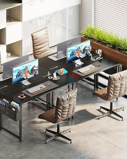 AODK 40 inch Small Computer Desk with Power Outlet for Small Spaces Home Office Student Laptop PC Writing Desks with Storage Bag Headphone Hook, Black - LeafyLoom