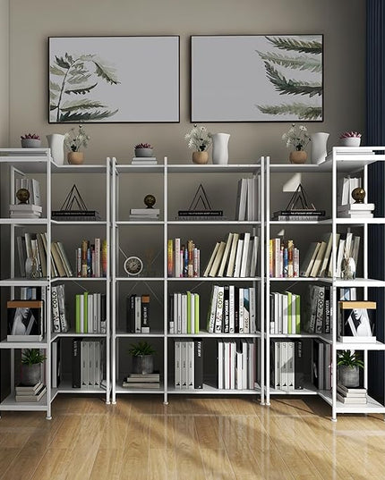 Bookshelf 5 Tier Deformable Corner Bookcase Free Standing Modern Industrial Book Storage Display Book Shelf for Bedroom Living Room Study Room Office (White) - LeafyLoom
