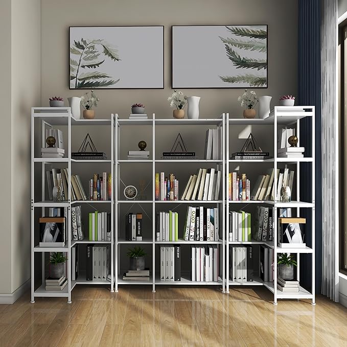 Bookshelf 5 Tier Deformable Corner Bookcase Free Standing Modern Industrial Book Storage Display Book Shelf for Bedroom Living Room Study Room Office (White) - LeafyLoom