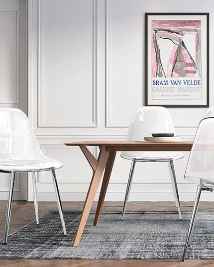 CangLong Acrylic Ghost Crystal Seat, Modern Plastic Shell Accent Side Chairs Legs for Kitchen, Dining, Living, Guest, Bed Room, Set of 4, Transparent + Silver - LeafyLoom