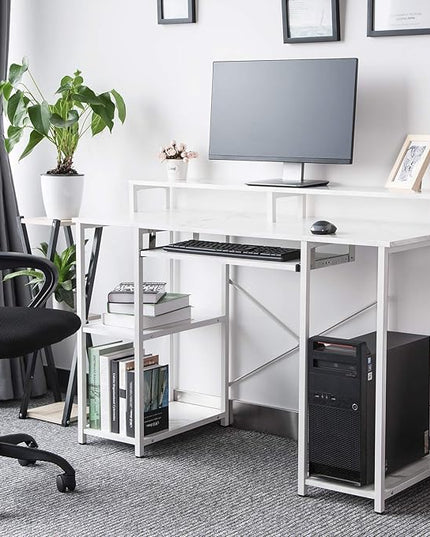 TOPSKY Compact Computer Desk with Storage Shelves/Keyboard Tray/Monitor Stand Study Table for Home Office (White marble texture., 46.5 * 19 inch) - LeafyLoom