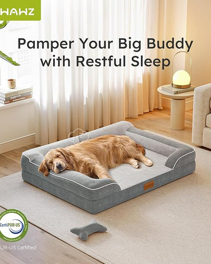 Dog Beds for Large Dogs, Orthopedic Dog Bed with Cooling Gel Memory Foam, Waterproof Large Dog Bed with Removable Washable Cover, 36" Dog Sofa Couch Dutch Velvet with Bone Toy, Light Gray LeafyLoom