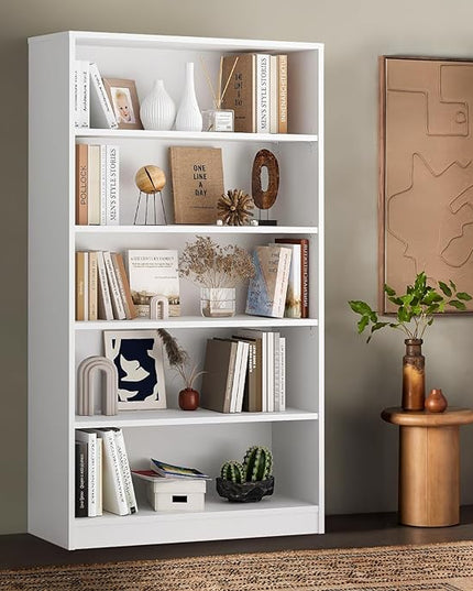 Soohow White Bookcase,Bookshelf for Bedroom,60 inches Tall Wood Book case Book Shelves,5 Shelf Book Shelves for Living Room Office - LeafyLoom