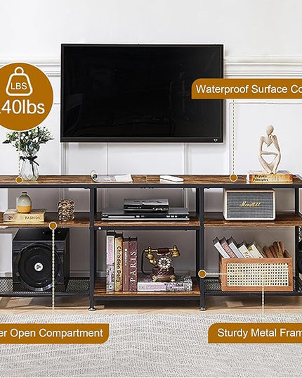 VECELO 55" TV Stand for 55/60/65 Inch Television, Entertainment Center with Storage Shelves & Hooks, 3-Tier Modern Wooden Console Table for Living, Bedroom and Gaming Room, 55 Inch, Retro Brown - LeafyLoom