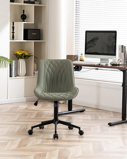 YOUNIKE Olive Armless Office Chair Swivel Desk Chair with Wheels Rolling Task Chair with Back Upholstered Leather Computer Gaming Chair Height Adjustable Modern Ergonomic Wide Seat - LeafyLoom