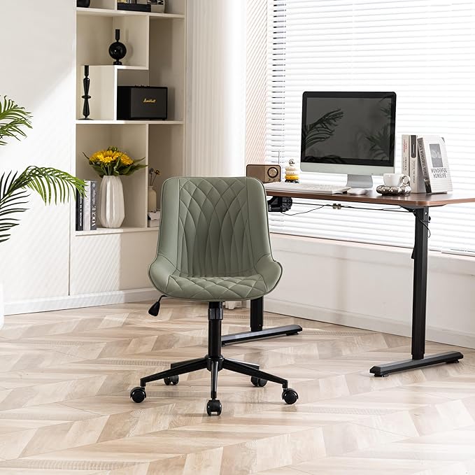 YOUNIKE Olive Armless Office Chair Swivel Desk Chair with Wheels Rolling Task Chair with Back Upholstered Leather Computer Gaming Chair Height Adjustable Modern Ergonomic Wide Seat - LeafyLoom