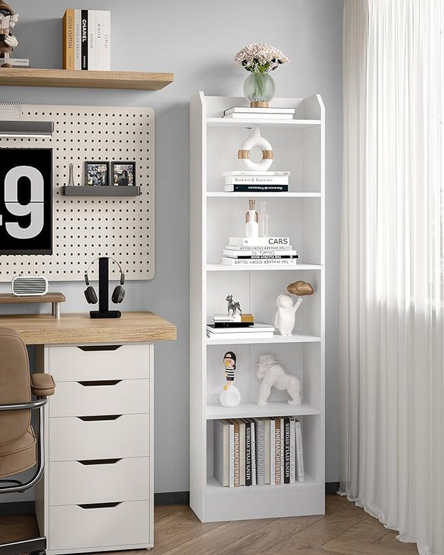 6-Tier Bookshelf, 66.7 Inches Floor Standing Bookcase, Display Storage Shelf, Corner Shelf, Home Decor Furniture for Home Office, Living Room, Bedroom, White 02903XBC - LeafyLoom