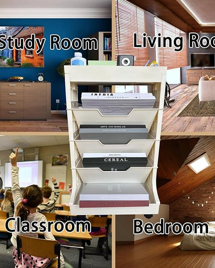 5-Tier Mobile Bookshelf, Book Storage Organization with Wheels Movable Rolling Book Cart for Study in Bedroom School Office, Light Yellow Drcoevo - LeafyLoom
