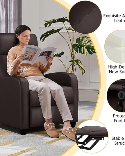 Yaheetech Recliner Chair Faux Leather Recliner Sofa Adjustable Modern Recliner Seat Club Chair Home Theater Seating Brown - LeafyLoom