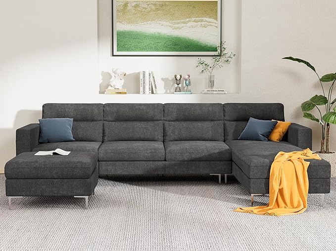 YESHOMY Convertible Sectional Sofa Modular Couch with Chaises and Removable Ottoman for Living Room, Dark Gray - LeafyLoom