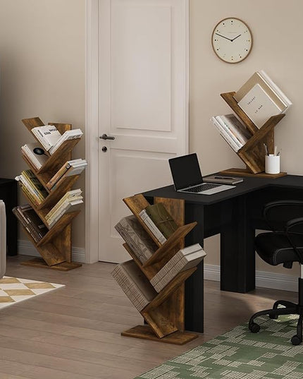 Furinno Tree Bookshelf 7-Tier Floor Standing Tree Bookcase, Amber Pine - LeafyLoom