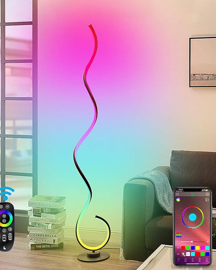 RGB Spiral Floor Lamp, Dimmable LED Floor Lamp with RGBW, Ultra Bright, Modern Standing Tall Lamp with Remote Reading Floor Lamp for Living Room Bedroom Office - LeafyLoom