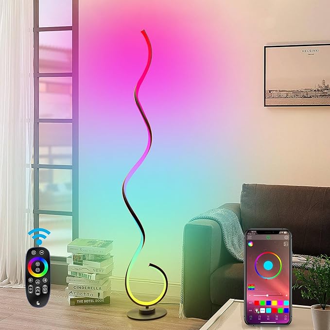 RGB Spiral Floor Lamp, Dimmable LED Floor Lamp with RGBW, Ultra Bright, Modern Standing Tall Lamp with Remote Reading Floor Lamp for Living Room Bedroom Office - LeafyLoom