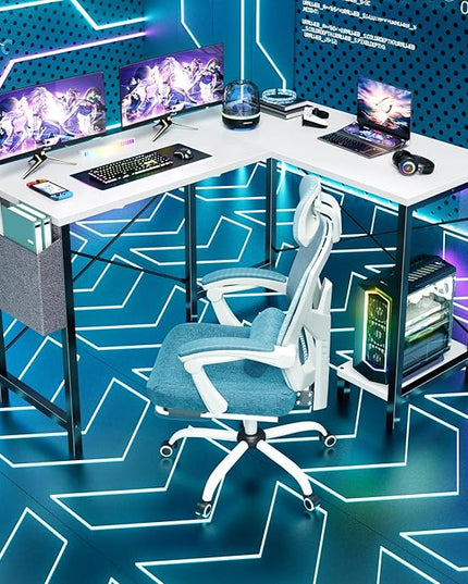 DUMOS Wood Computer Desk PC Gaming Table with Side Storage Bag for Home Office Small Spaces, White, 50 Inch - LeafyLoom