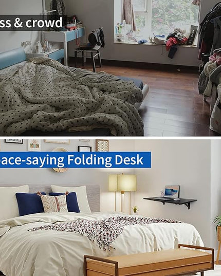 Folding Wall Desk, Wall Desk Fold Down Wall Mounted Desk for Small Space, Floating Desk, Black, 35.4 x 15.8 inch - LeafyLoom