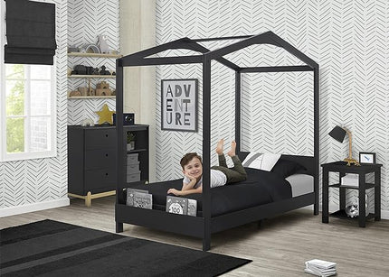 Delta Children Poppy House Wood Twin Bed, Platform Bed - No Box Spring Needed, Midnight Grey - LeafyLoom