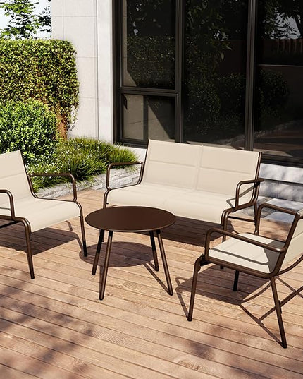 EAST OAK Outdoor Conversation Waterproof patio furniture set, 4-Pieces, Beige - LeafyLoom