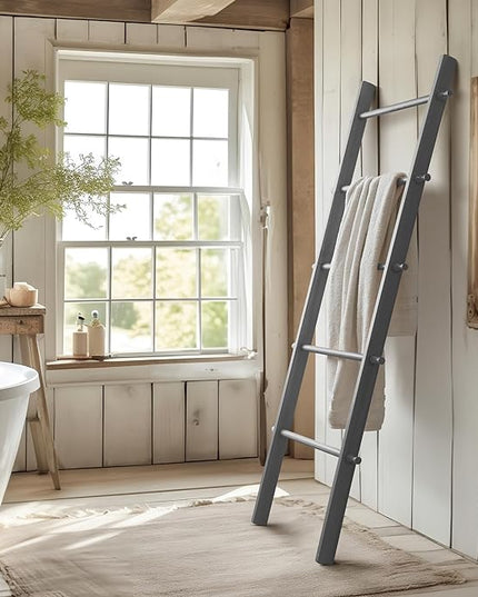 5 Ft Wooden Blanket Ladder Farmhouse - Quilt Ladder for Bedroom - Wood Ladder Decor - Decorative Ladder for Blankets - Easy to Assemble - Farmhouse Ladder Blanket Holder - Wooden Ladder for Blankets - LeafyLoom
