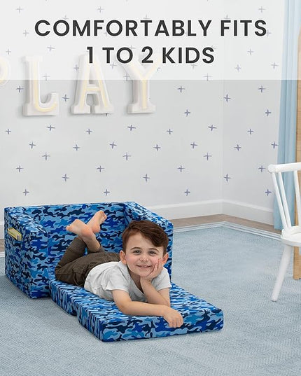 Delta Children Cozee Blue Camo Convertible Foam Chair to Lounger for Kids - LeafyLoom